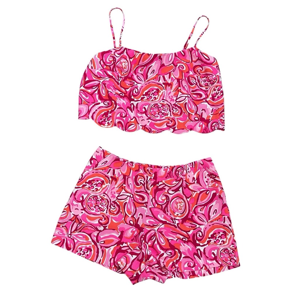 Lilly Pulitzer Ivy Women's Size 6 2-piece Crop Top Short Set Pink Mango Salsa